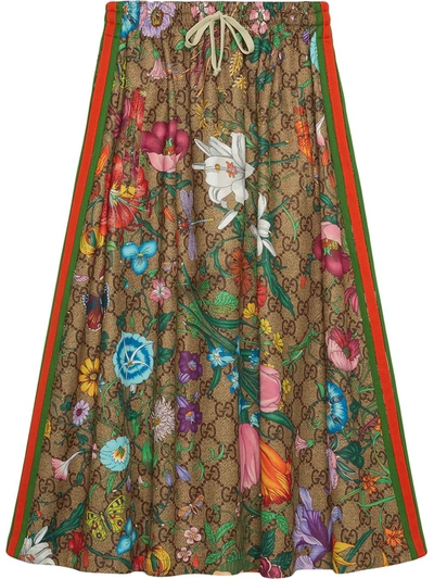 Gucci Gg Flora Print Jersey Skirt In Braun