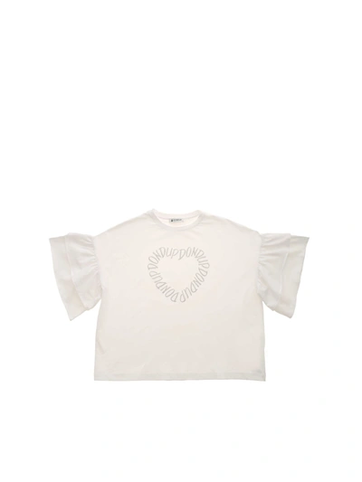 Dondup Ruffles And Glittered Logo T-shirt In White