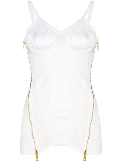 Burberry Paneled Silk-satin, Tulle And Lace Bustier Top In White
