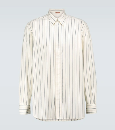 Barena Venezia Pavan Meriga' Half Button Stripe Cotton Shirt In Neutrals