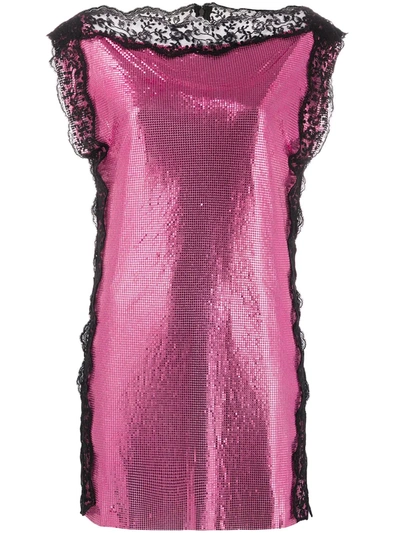 Christopher Kane Lace-trimmed Chainmail Mini Dress In Pink