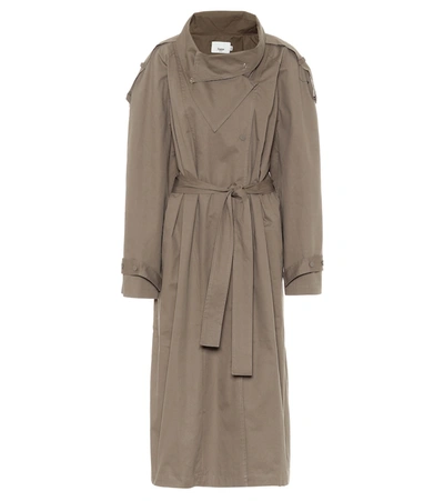 The Frankie Shop Collar Volume Cotton Trench Coat In Green