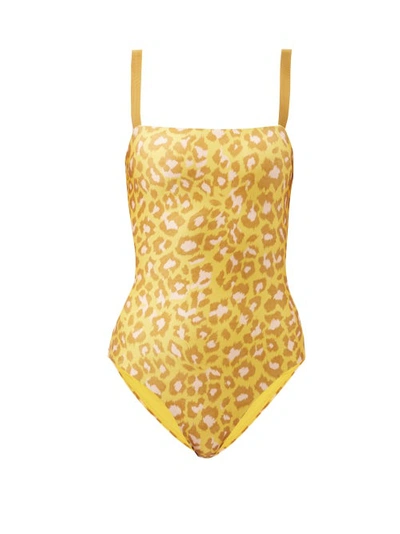 Zimmermann Carnaby Square-neck Leopard-print Swimsuit In Lemon Leopard