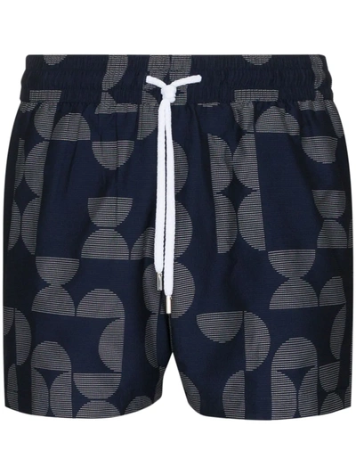 Frescobol Carioca Geometric-jacquard Technical-shell Swim Shorts In Blue