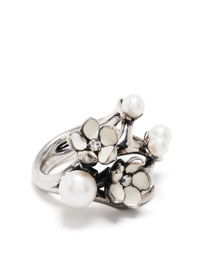 Shaun Leane Sterling Silver Cherry Blossom Diamond And Pearl Flower Ring
