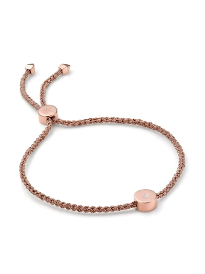 Monica Vinader Rose Gold Plated Vermeil Silver Linear Solo Diamond Cord Friendship Bracelet In Rose Gold Vermeil