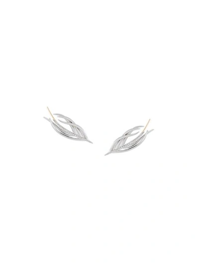 Shaun Leane White Feather Diamond Earrings In Metallic