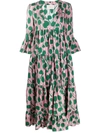 La Doublej Jennifer Jane Floral Ruffle Silk Dress In Moses Rosa