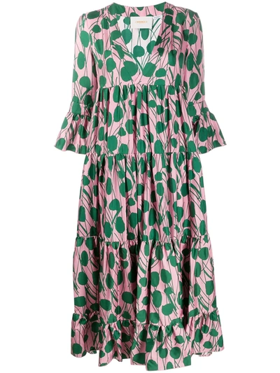 La Doublej Jennifer Jane Floral Ruffle Silk Dress In Moses Rosa