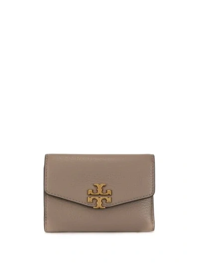 Tory Burch Kira Mixed-materials Tri-fold Mini Wallet In Grey