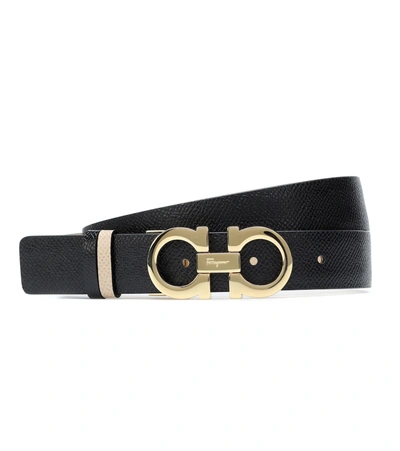 Ferragamo Women's Gancini Reversible Leather Belt In Almond Brown/gold