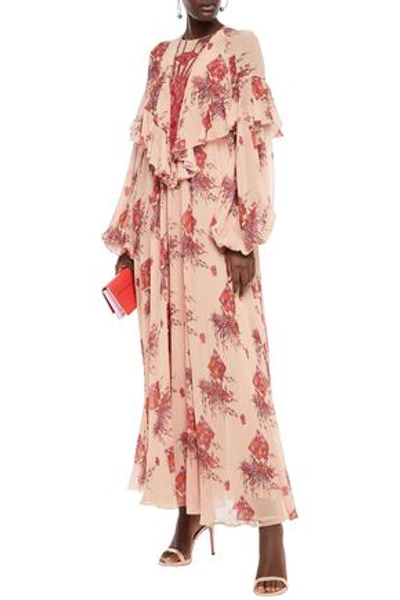 Giambattista Valli Ruffle-trimmed Printed Silk-chiffon Maxi Dress In Antique Rose