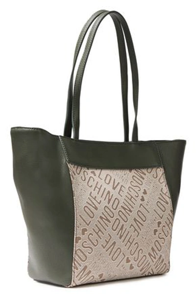 Love Moschino Faux Leather-paneled Jacquard Tote In Forest Green