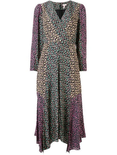Rebecca Taylor Louisa Wrap-effect Floral-print Silk-faille Midi Dress In Malachite Combo