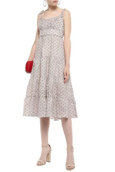 Zimmermann Heathers Tiered Floral-print Linen Midi Dress In Off-white