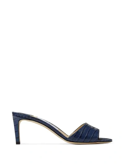 Jimmy Choo Stacey 65 Croc-embossed Leather Sandals In Blue