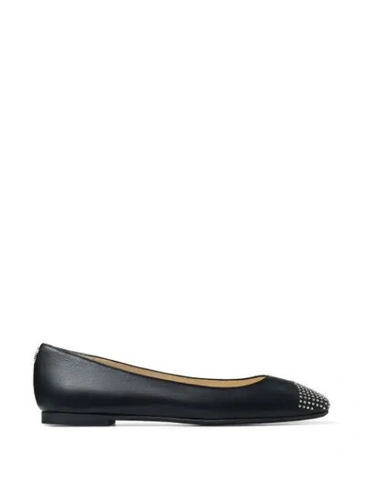 Jimmy Choo Davia Square-toe Studded Leather Ballet Flats In Black