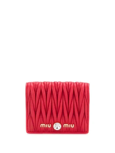 Miu Miu Matelassé Leather Bi-fold Wallet In Fuoco