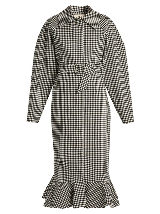 Jellychess Fluted-hem Oversized Trench Coat In Black And White Gingham ...