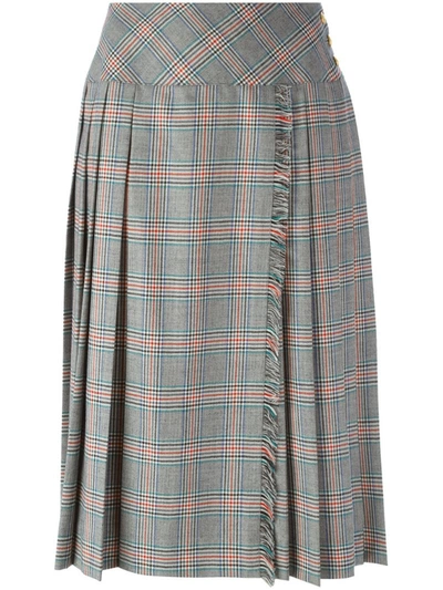 Pre-owned Celine Pleated Check Skirt In Grey