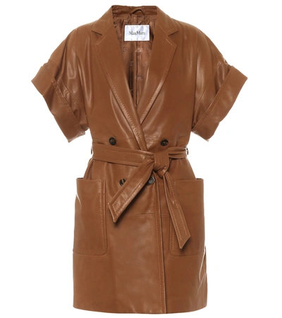 Max Mara Belted Leather Jacket In Tabacco