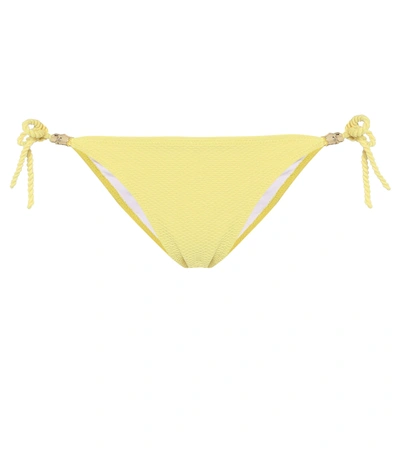 Heidi Klein Embellished Stretch-piquè Low-rise Bikini Briefs In Yellow