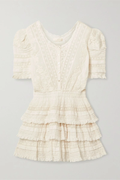 Loveshackfancy Quincy Crochet-trimmed Embroidered Cotton-voile Mini Dress In Ivory