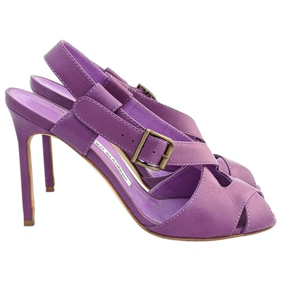 Pre-owned Manolo Blahnik Leather Sandals In Purple