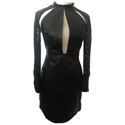 Pre-owned Saint Laurent Leather Mini Dress In Black