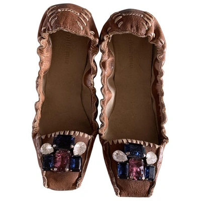 Pre-owned Miu Miu Leather Ballet Flats In Brown