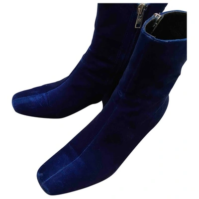 Pre-owned Dorateymur Velvet Ankle Boots In Blue