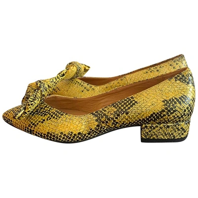 Pre-owned Ganni Yellow Python Ballet Flats