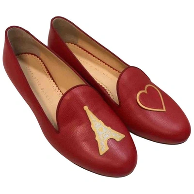 Pre-owned Charlotte Olympia Leather Flats In Red