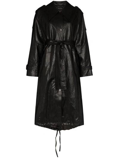 Low Classic Black Faux-leather Trench Coat