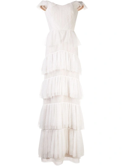 Marchesa Notte Off-shoulder Lace Gown In White