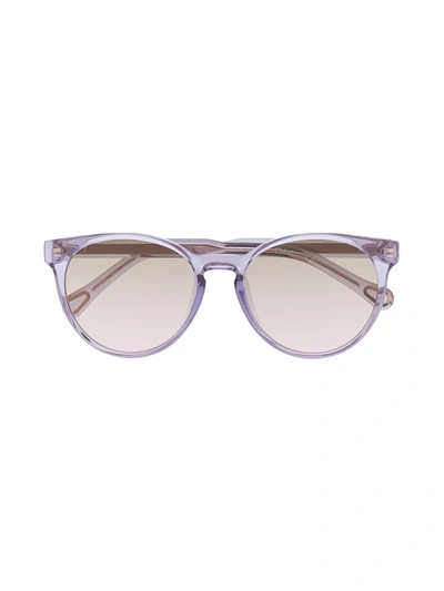 Chloé Kids' Transparent Round-frame Sunglasses In Purple