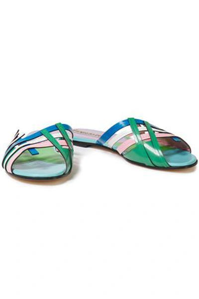 Emilio Pucci Leather Slides In Turquoise
