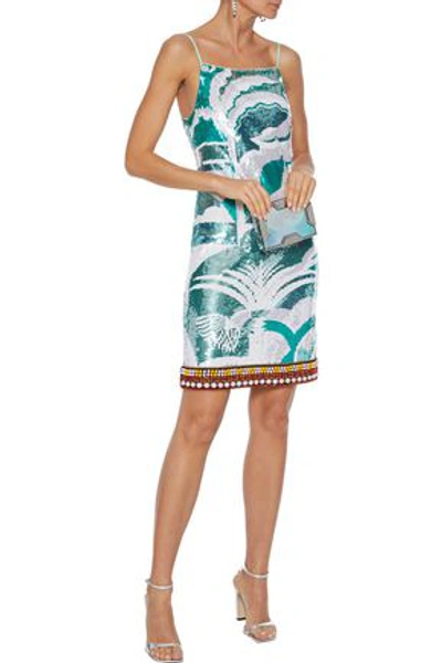 Emilio Pucci Bead-embellished Sequined Tulle Mini Dress In Turquoise