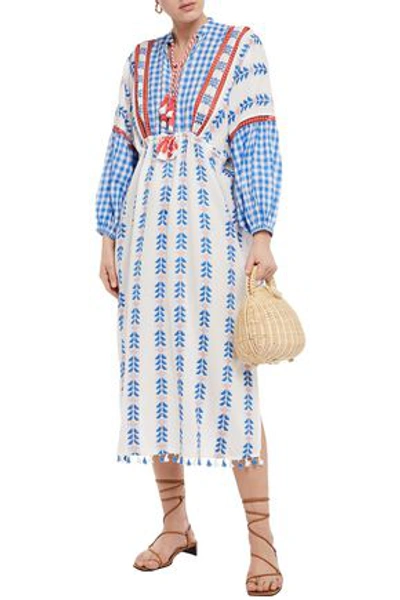Dodo Bar Or Miguel Broderie Anglaise-trimmed Embroidered Cotton-gauze Kaftan In Blue