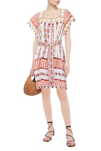 Dodo Bar Or Broderie Anglaise-trimmed Paneled Cotton-jacquard Mini Dress In Brick