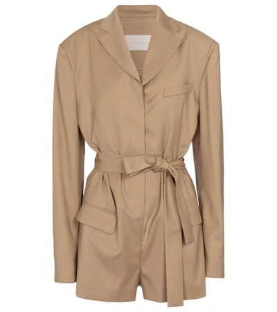 Low Classic Belted Pad Shoulder Tailored Romper In Neutral