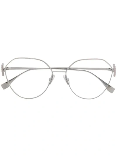 Fendi Embellished Ff Logo Glasses In Silver