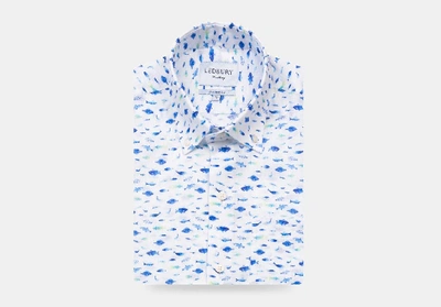 Ledbury Men's Cobalt Short Sleeve Linen Fenbrook Print Casual Shirt Cobalt Blue Cotton/linen