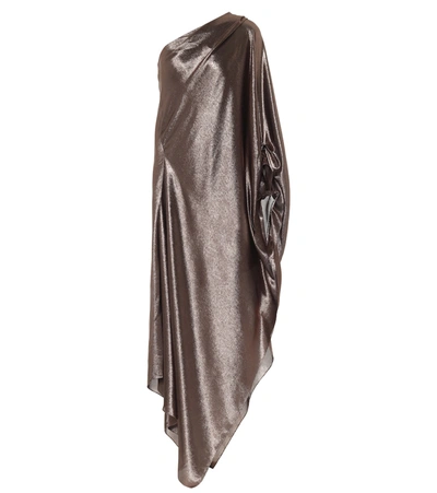 Roland Mouret Ritts One-shoulder Silk-blend Draped Gown In Metallic