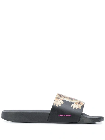 Dsquared2 Black Tiger Print Slide