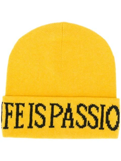 Alberta Ferretti Knit Intarsia Cashmere & Wool Beanie Hat In Yellow