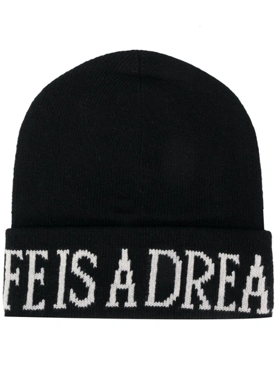 Alberta Ferretti Knit Intarsia Cashmere & Wool Beanie Hat In Black