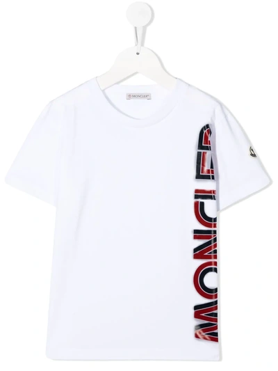 Moncler Kids' Logo Print Cotton T-shirt In White
