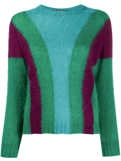 Alberta Ferretti Color Block Knit Mohair Blend Sweater In Green