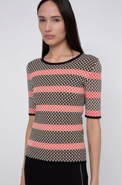 Hugo Boss - Short Sleeved Knitted Sweater With Two Tone Jacquard Stripes - Patterned